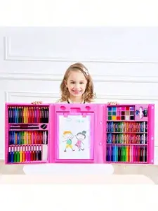 1 Set 68/208pcs Kids Art Painting Set with Brushes Markers Colored Pencils Erasers Sharpeners Palette Rulers A4 Papers Easel Board for Christmas Back to School Birthday Gifts Random Colors Supplies