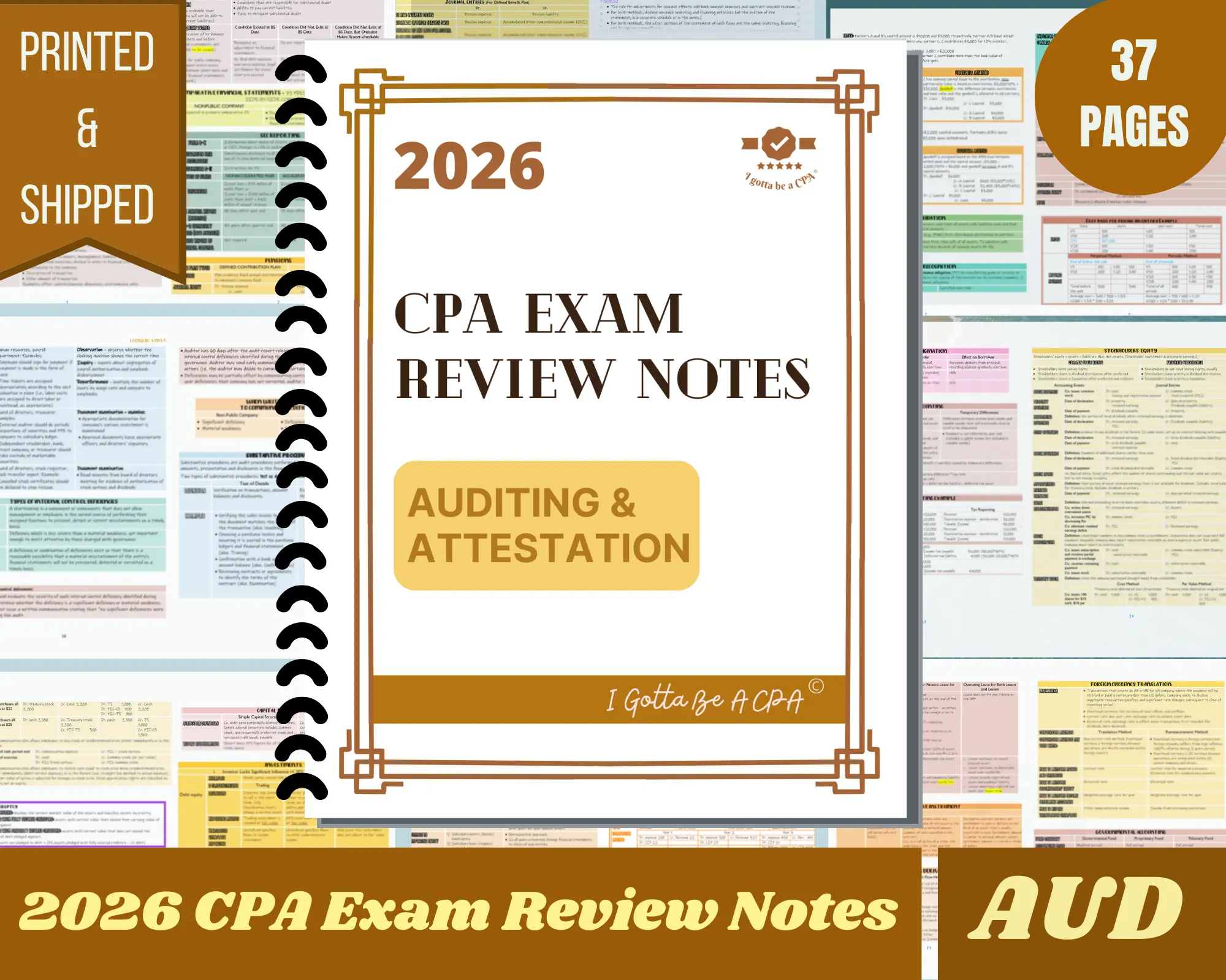 2026 | CPA Exam Review Notes - AUD | Printed & Shipped | 37 Pages | Auditing and Attestation | 2026 Edition