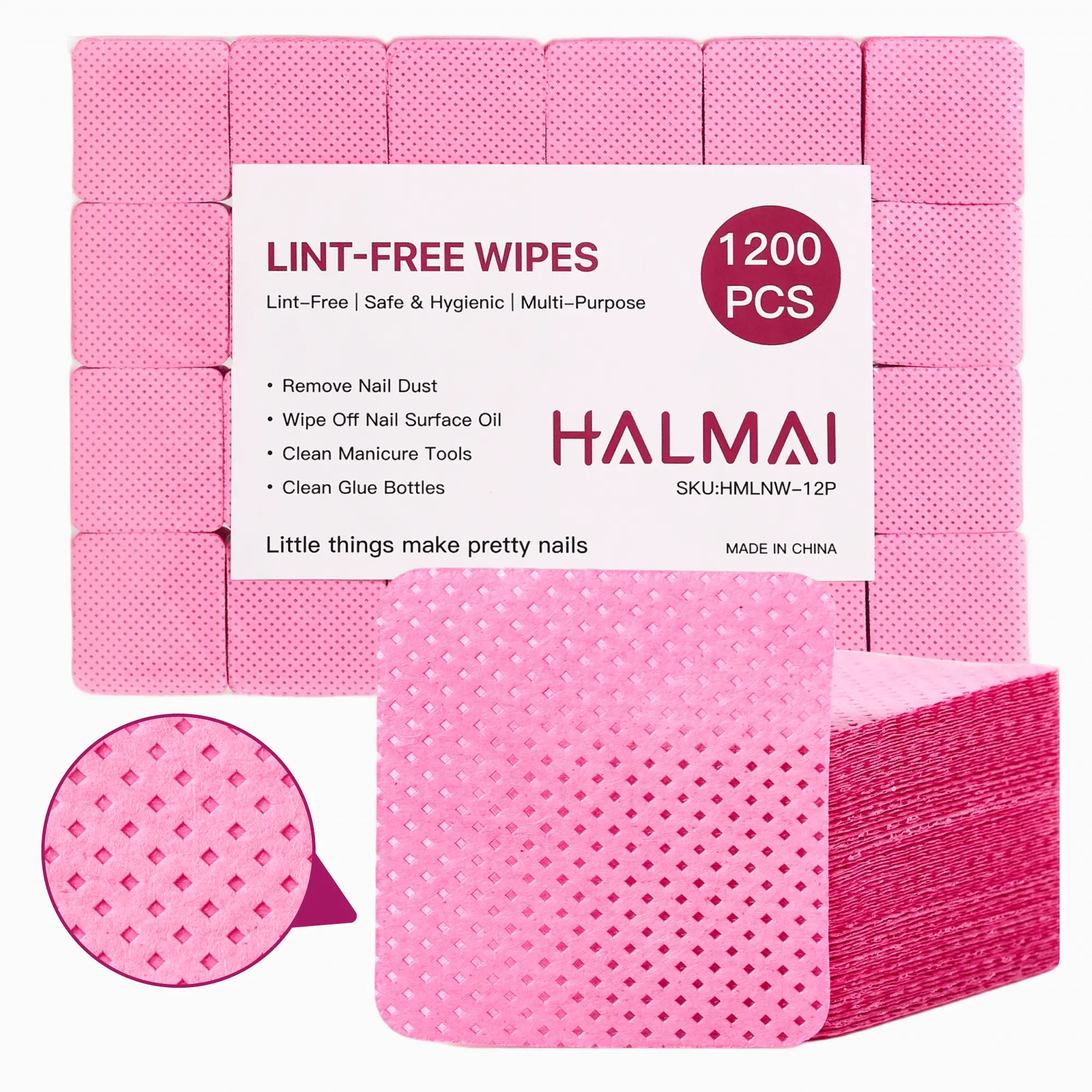 HALMAI 1200PCS Lint Free Nail Wipes, Soft Nail Pads for Gel Polish Remover, Manicure Prep & Nail Cleaning, Salon & Home Use