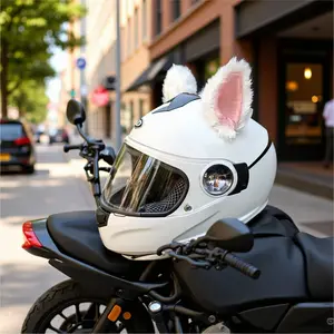 Cat Ear Helmet Cover – Plush Detachable Decoration for Motorcycle & Snow Helmets