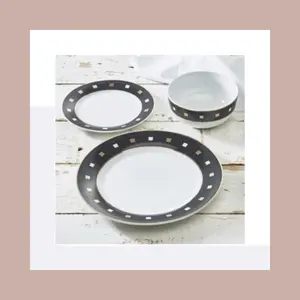 Black Squared 12-Piece Porcelain Dinnerware Set