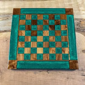 Emerald Green Black Walnut Chess Board (INCLUDES PIECES)