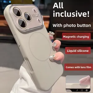Liquid Silicone Magnetic Case for iPhone 17 Pro Max with Built-in Lens Protector Shockproof Protective Casing for Apple 17 Air Smartphone Cover Antique White Includes Photo Button & Magnetic Charging Wireless