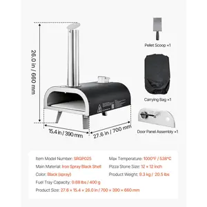 VEVOR Outdoor Pizza Oven, 12 Inch Wood Fired Pizza Ovens, Pellet Pizza-Stove with Thermometer, Portable Pizza-Maker for Outside Backyard Patio Camping, Pizza-Stone, Carry Bag, Shovel, Black