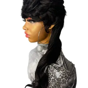 Human human Brazillian wig Full Machine Wig - Mullet Style, Fashion Accessory