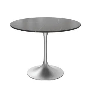 Verve Round Dining Table with MDF/Sintered Stone/Resin Tabletop in Silver Stainless Steel Pedestal Base