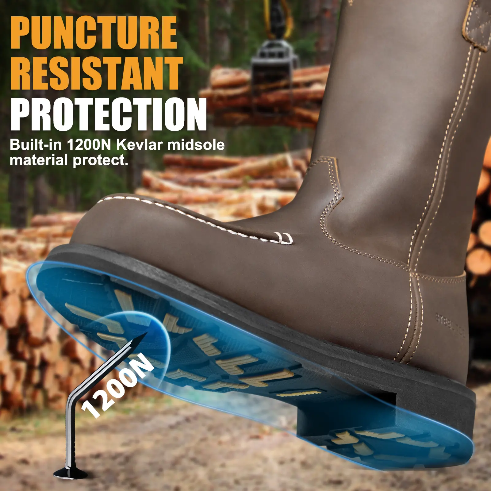 Steel Toe Work Boots Puncture Proof EVA Mid-Sole GoodyearWelt Full-Grain Male Georgia Boot Men main image 3