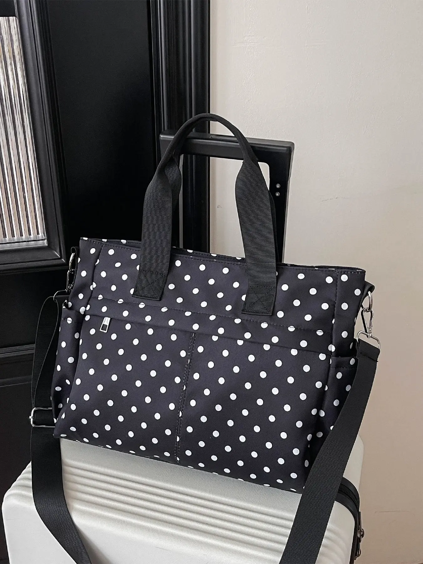 2026 New Women's Polka Dot Commuter Tote Bag, Long Shoulder Strap, Multi-Layer Crossbody Backpack, Large Capacity for Travel, Commute, Shopping, Work Tote Bag