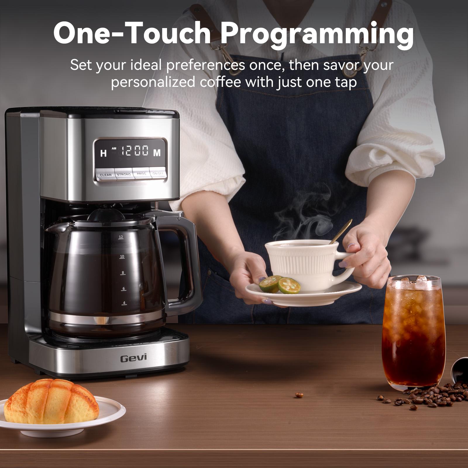 Gevi 12-Cup Coffee Maker with LED Touchscreen - 2 Brew Styles, 24H Programmable & Auto Keep Warm, 2-Hour Warm Function & Easy Clean, Compact 1.8L Coffee Machine