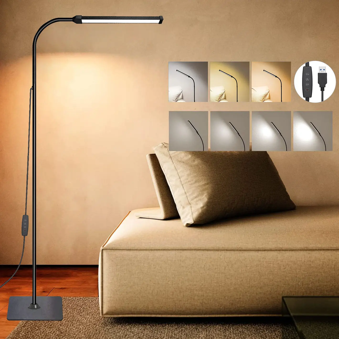 LED Floor Lamp Color Temperature Adjustable 10 Levels Dimmable Gooseneck Lamp for Home Reading Eyelash Facial Spa Salon Makeup 3000K 4500K 6500K 140cm Height Light Decor Rgb Atmosphere Lights, Gooseneck Neck