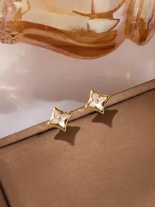 Fashionable Square Shell Four-Leaf Clover Zircon Earrings, Sparkling, Lucky Design, Suitable for Women, Daily Wear, Holiday Gifts