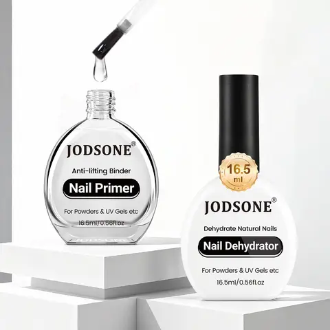 JODSONE Gel Nail Dehydrator and Primer Liquid Kit, Adult 2-Piece 16.5ml Nail Supplies, Low Odor, Strong Bonding, Quick Drying, Eco-Friendly Natural Healthy Ingredients, Peel-Free Manicure Prep