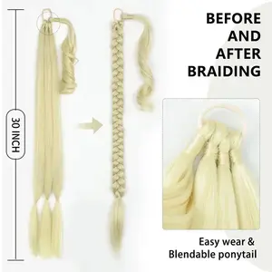NEW 30 Inch Braided Ponytail with Rubber Synthetic DIY Blonde Braids False Hair Ponytail for Women Long Braid Horse Tail Extensions