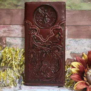 Centenario Western wallet Cowboy Bullhead wallet genuine leather floral brown