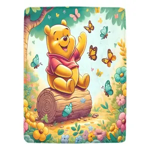 DISNEY CLASSIC Winnie the Pooh Flannel Blanket - Soft & Warm All-Season Throw, Vintage Cartoon Design with Butterflies & Flowers for Sofa, Bed, Office, Gifts