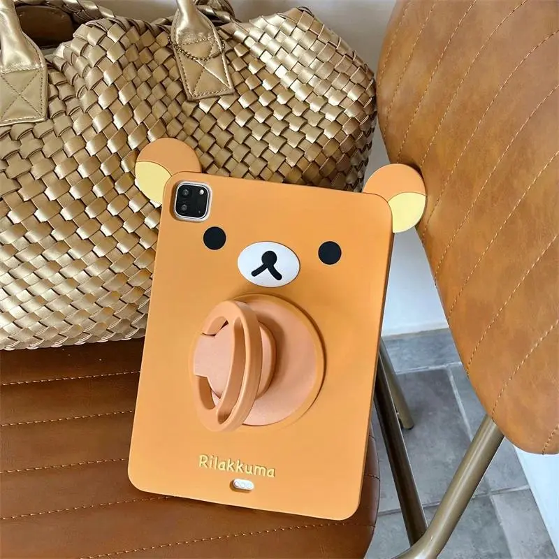 Soft 3D Cartoon Rilakkuma Silicone Tablet Cover - Full-Coverage, Shockproof Accessories for iPad 7/8/9th Gen (10.2-in), Air, Mini 3/4/5/6, 10.9-in Pro, 11-in Pro - Ideal for 9-11 Inches iPad Users
