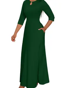 Women's FANDEE Elegant Green Polyester Maxi Dress with Pockets, Ideal for Beach, Party, Cocktail Occasions