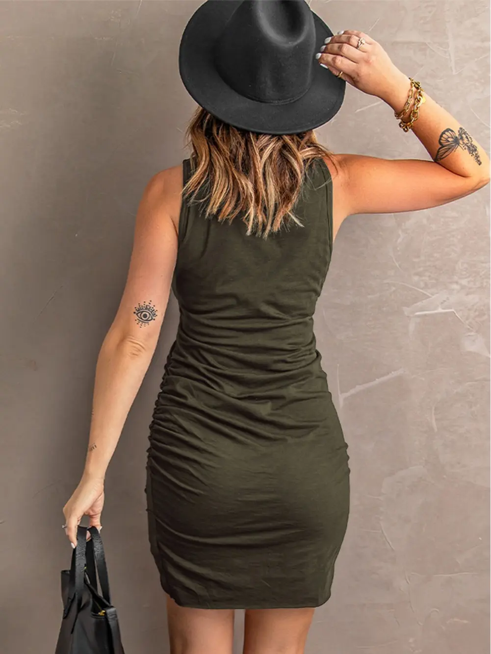 ruched tank bodycon dress BTFBM Women's Summer Slim Fit Casual Club Mini Dress Brown Boho Flower Convertible so keep accessories minimal mens-filter dress length:Knee Length
