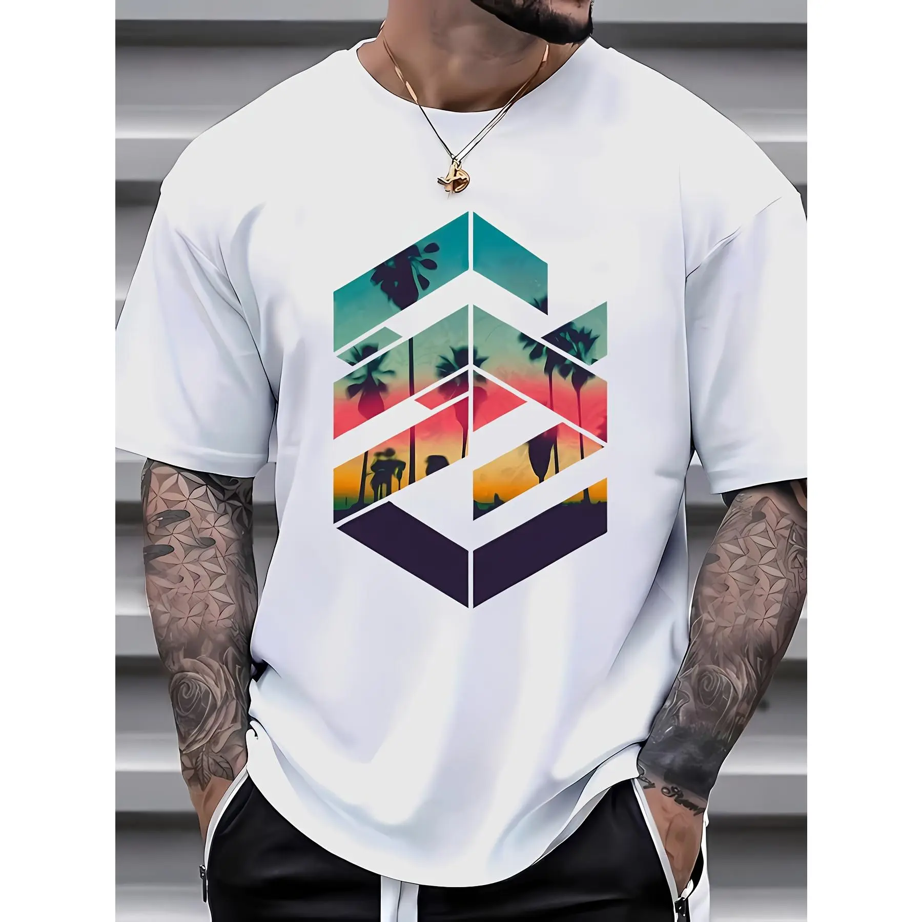 Cotton Short Sleeve  T-Shirt [Summer Short Sleeve Printed Tee] Men's summer short sleeve printed T-shirt