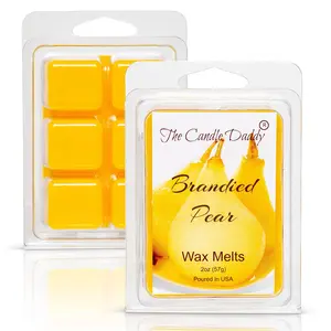 Brandied Pear - Sweet Pear and Cask Aged Brandy Scented Melt- Maximum Scent Wax Cubes/Melts- 1 Pack -2 Ounces- 6 Cubes