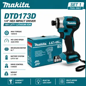 Makita 18V Brushless Impact Driver DTD173D High Torque 180N.m Cordless Power Screwdriver 3600RPM Fast Impact Tool for Professional Use
