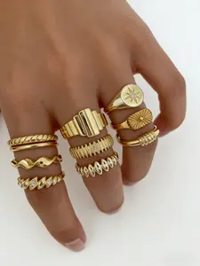 Women's Gold/silver Color Multi-Piece Stackable Rings Set, Textured Star Design, Trendy Daily Wear Jewelry, 10 Piece Ring Set, Dainty stacking rings