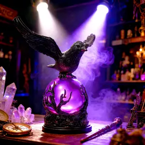 Gothic Raven Resin Sculpture Lamp with Purple LED Magic Ball, Halloween Decoration, Witchcraft Home Decor, Gothic Style Ornament, Room Decor Ornament
