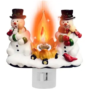 Christmas Campfire Flickering Nightlight, Snowman Nightlight Home Decoration Plug in Bonfire Night Lights, Decorative Night Light for Bedroom Kitchen Hallway Stairs