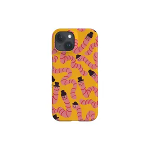 [New Arrivals]Worms With Hats Phone Case: Funny Bug Print, Yellow