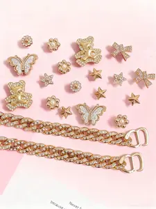 20-Piece Cute Bear Shoe Flower Accessories Set, DIY Butterfly Beads Shoe Chain, Removable Shoe Clips for Clogs, Sandals & Beach Bags, Bling Shoe Charms