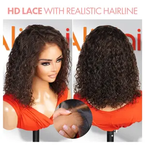 100% Human Hair 13x5 Lace Frontal Closure 150% Bob Curly Natural 12"