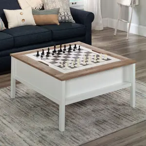 Sauder Cottage Road Gaming/Coffee Table - Multifunctional Square Table with Removable Top & Hidden Storage - White Finish with Oak Accents - Durable Design for Living Room - Wooden Tabletop