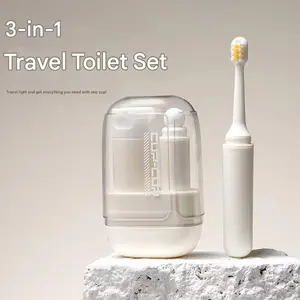 Travel Toothbrush Set Three-In-One Lightweight Portable Oral Care Kit, Essential Multifunctional Mini Storage Box Toothbrush Organizer for Business Trips
