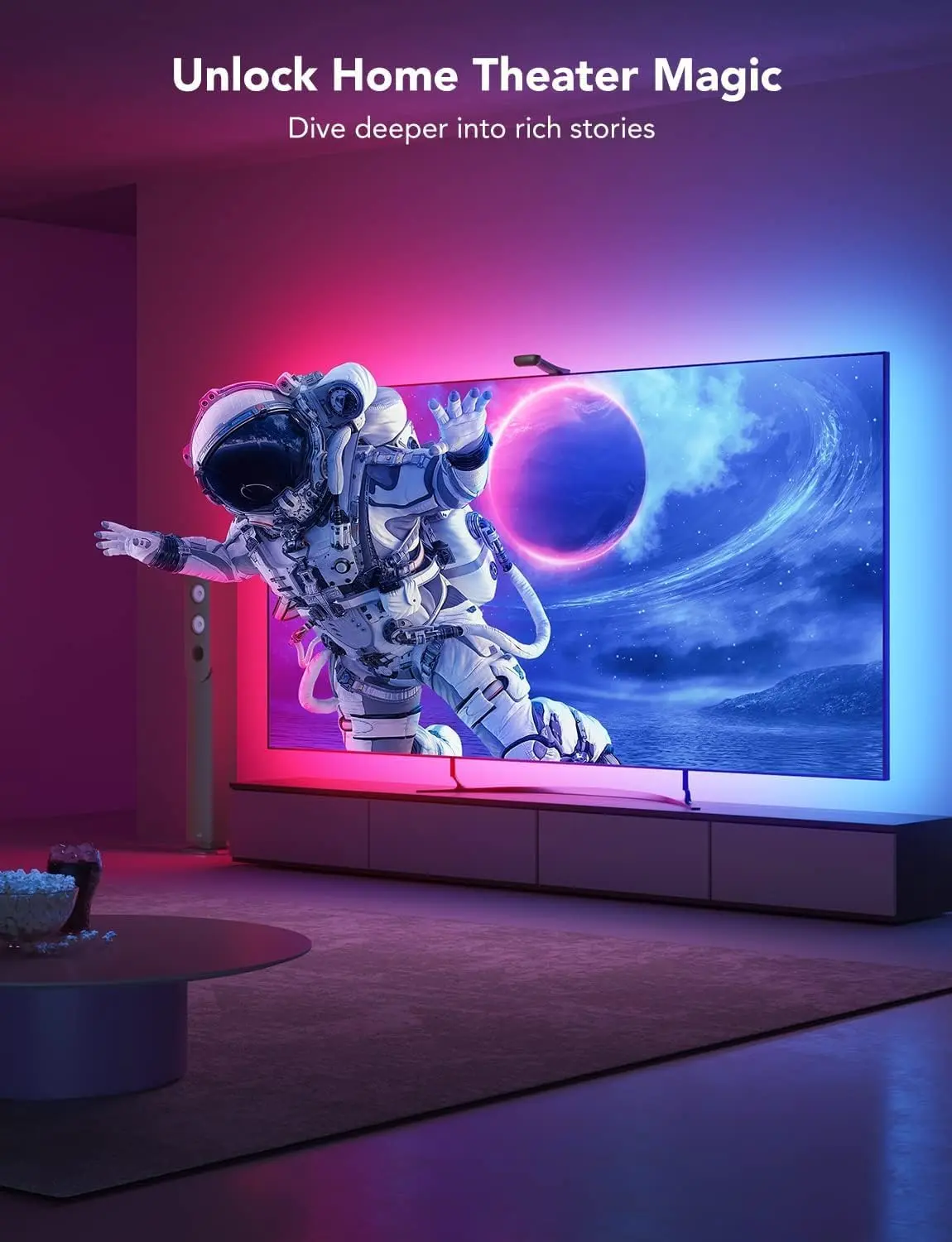 LED TV Backlight with Camera, RGB Screen Sync LED Strip Lights for 60-100" TV & Monitor, Smart App Control, Music Sync Cuttable Color Changing Lights for Gaming Setup, Home Theater, Bedroom Decor, Movie Night, Immersive Ambient Lighting