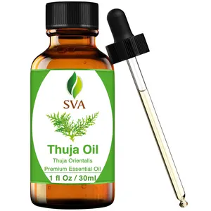 SVA Thuja Essential Oil – 1 Fl Oz – 100% Natural Thuja Oil - for Diffuser, Hair Care, Face, Skin Care, Aromatherapy, Scalp and Body Massage, Soap and Candle Making - with Dropper