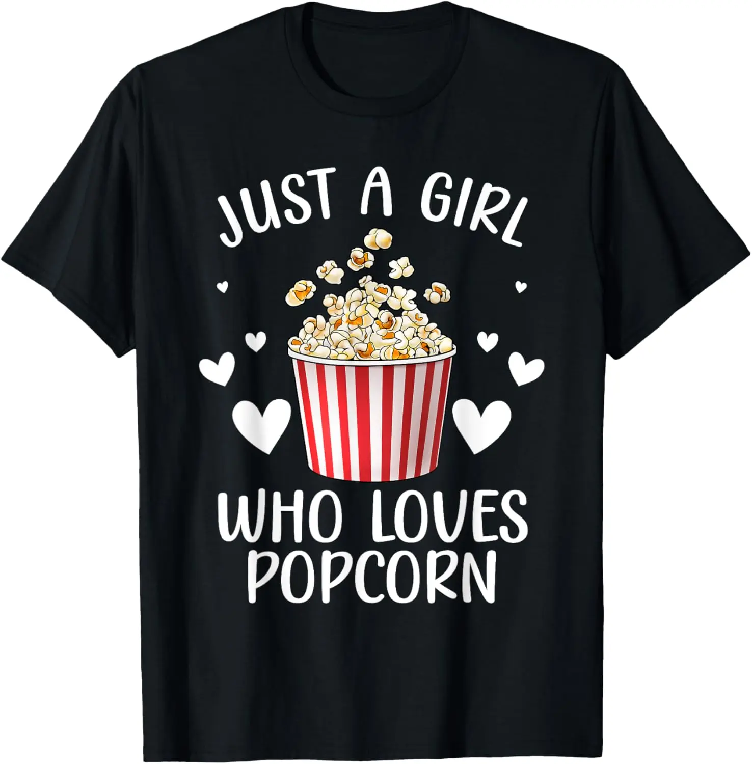 Women's Funny Art Popcorn Print Tops, Quirky Shortsleeve Graphic T-Shirt for Girls and Popcorn Lovers, Cotton, Clothes, Graphic Print, Playful, All Seasons, Vintage, Everyday, Casual, Tshirt