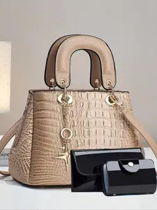 Women's Fashionable Crocodile Embossed Handbag & Wallet, Casual Versatile Shoulder Bag & Wallet, Trendy All-match Bag Set for Daily Use