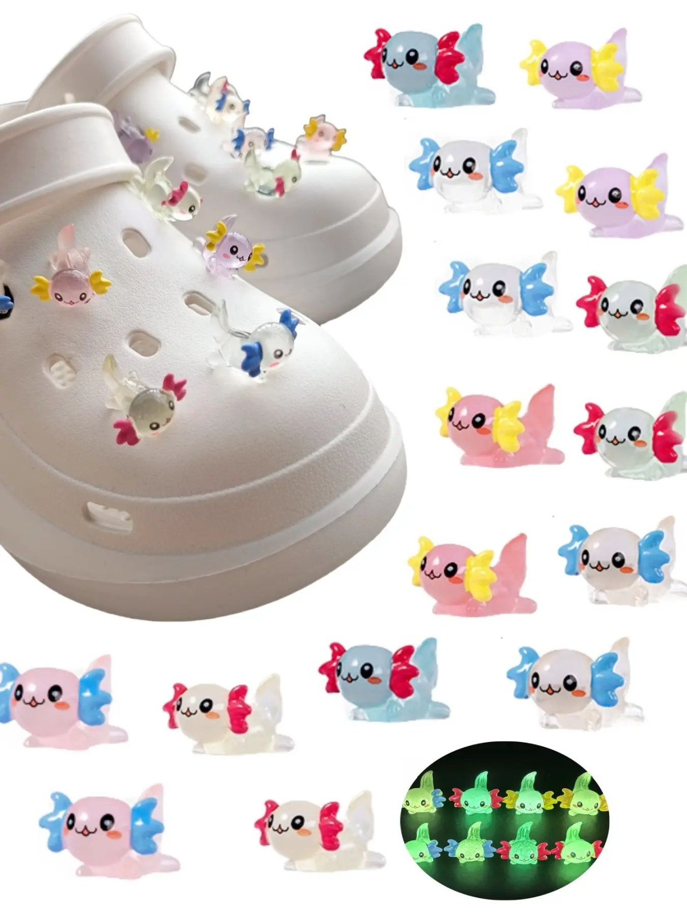 16-Piece Glow-In-The-Dark Mini Resin Animal Shoe Charms, Unique Ahoulotl Figurines for Hole-Shoe Lovers, All-Season Accessory Set, Shoe Decoration, Footwear, Cute Shoe Decorations