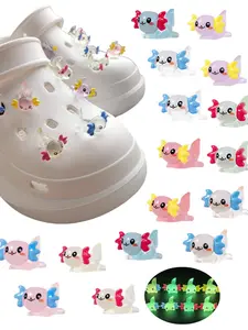 16-Piece Glow-In-The-Dark Mini Resin Animal Shoe Charms, Unique Ahoulotl Figurines for Hole-Shoe Lovers, All-Season Accessory Set