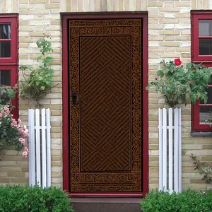 2pcs Islamic Style Decorative Door Wall Sticker with Traditional Geometric Patterns and Arabic Calligraphy Elements Classic Brown and Black Color Retro Art Aesthetic Self Adhesive Backing Easy Installati