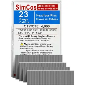 23 Gauge Stainless Steel Pinner Nails (5/8",3/4",1",1-3/8") Assorted 4 Sizes Headless Pin Nails for 23 GA Pneumatic or Electric Pin Nailer, 4000 Project Pack