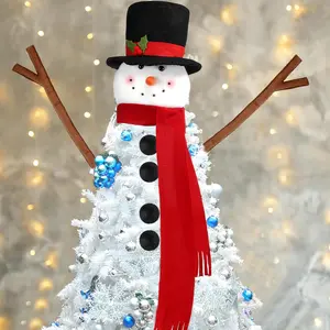 Snowman Christmas Tree Topper Large Holiday Funny Plush Stuffed Hanging Ornaments with Arms, Legs, Belt, Scarf for Christmas Tree Decorations Wine Bottle Curtain Xmas Home Decor