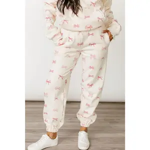 Comfort Zone Joggers - Pretty In Pink | Womenswear Loungewear | Fleece Lined Joggers | Pink Bow | Lace | Comfort Casual | Matching