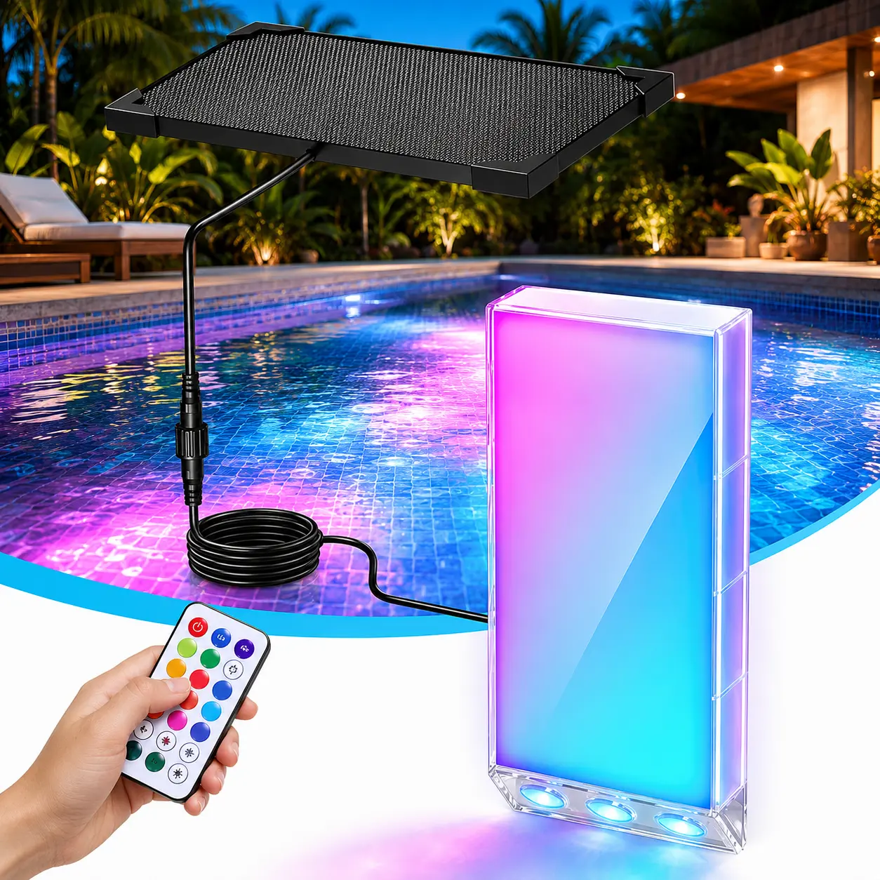 Nexillumi Solar Pool Lights, RGB Gradient Color Changing Underwater Pool Lights, Magnetic Pool Lights for In-Ground & Above Ground Pools, IP68 Waterproof Solar Powered Pool Decor Lights with Remote Control & Timer