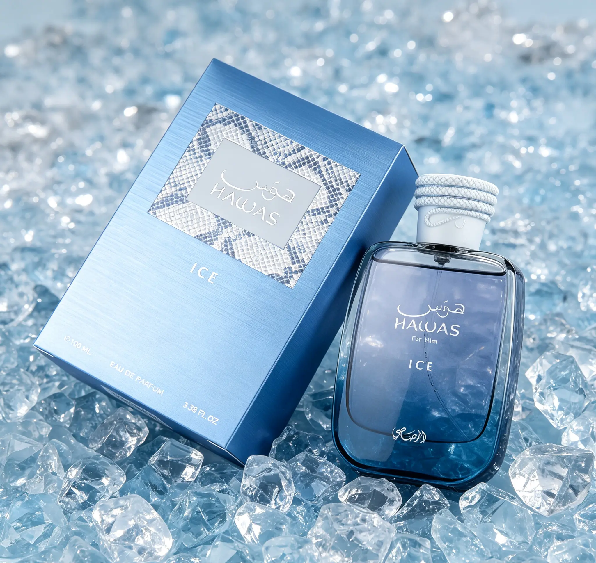 Hawas Ice for Men Eau de Parfum 100ml 3.38 Oz Premium Arabian Fragrance Cool Crisp Long Lasting Masculine Scent Daily Office Dating Luxury Perfume Gift For Him