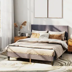 Full Size Bed Frame with Adjustable Fabric Upholstered Headboard, Wooden Slats Support, Fully Upholstered Mattress Foundation, No Box Spring Needed, Easy Assembly, Dark Gray - Full Size Bed Frames, Wooden Bed Frame