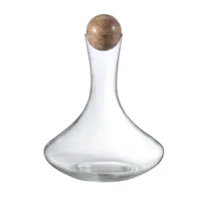Glass Wine Decanter 85 oz Volume Capacity with Wooden Sphere Stopper