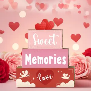 4 Pcs Valentine Table Decor Wooden Red Love Decoration, Valentine's Day Be Mine Centerpiece, Sweet home Valentine Tiered Tray Decor Red Heart Block Signs Gift for Farmhouse Home Kitchen,valentine's day display set,Table Decoration for bedroom