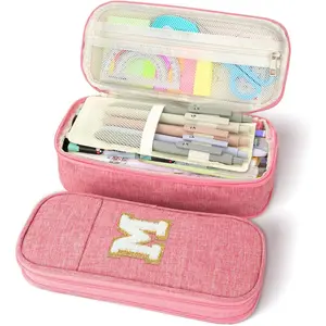 L-PCB035 Large Capacity Pink Pencil Case, Cute Pencil Case Pencil Pouch with Zipper For Girls Women, Expandable Preppy Pencil Bag Large Storage High Capacity Bag Organizer for School Home Office Supplies, M