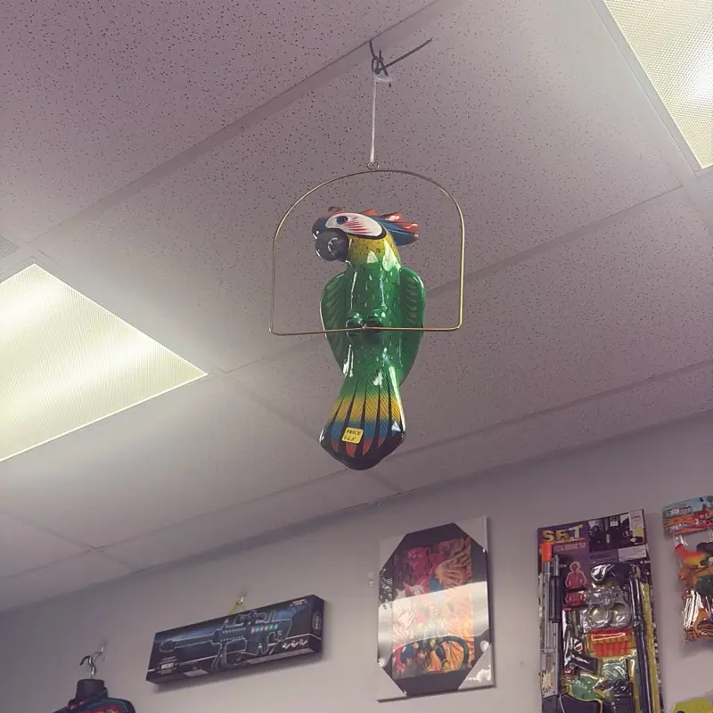 Hanging Parrot Decoration - Vibrant Green & Colorful Feathers - Perfect for Room or Office Decor